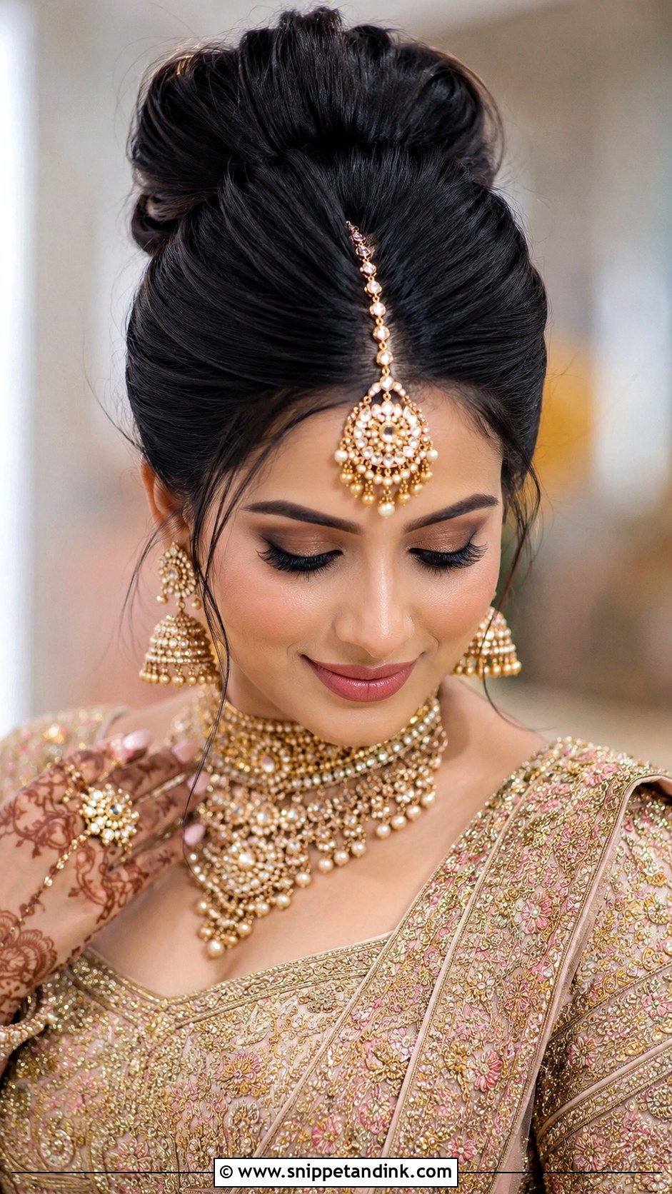 High Bun With Maang Tikka - Snippet and Ink - 25 Indian Wedding Hairstyles for Long Hair
