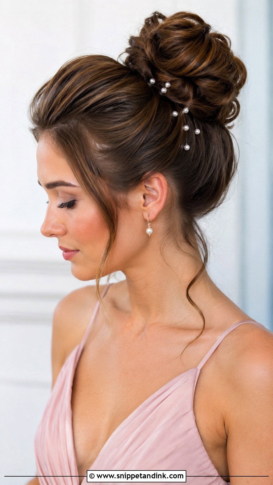 High Bun With Pearl Pins - Snippet and Ink - 20 Bridesmaid Hairstyles High Bun