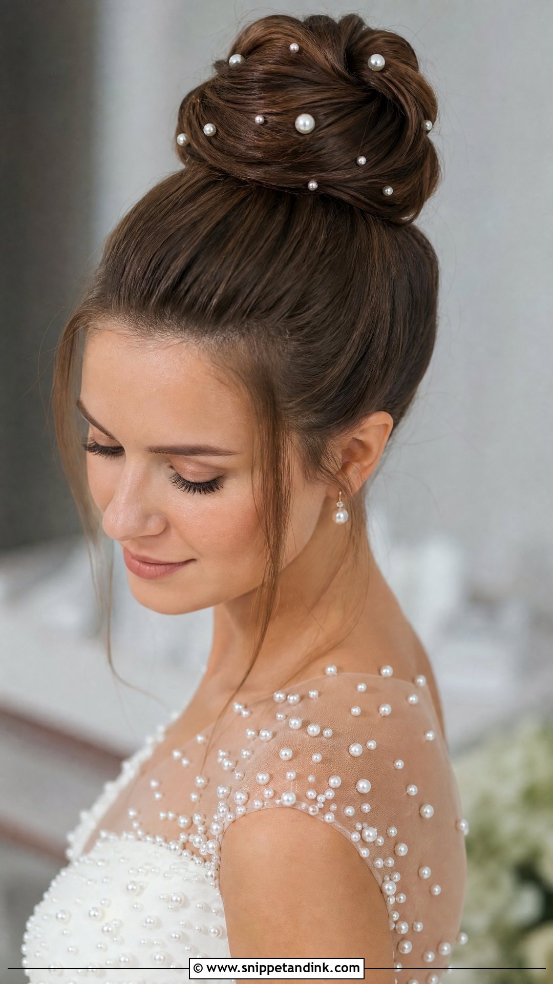 High Bun With Pearl Pins - Snippet and Ink - 20 High Bun Bridal Hair Ideas