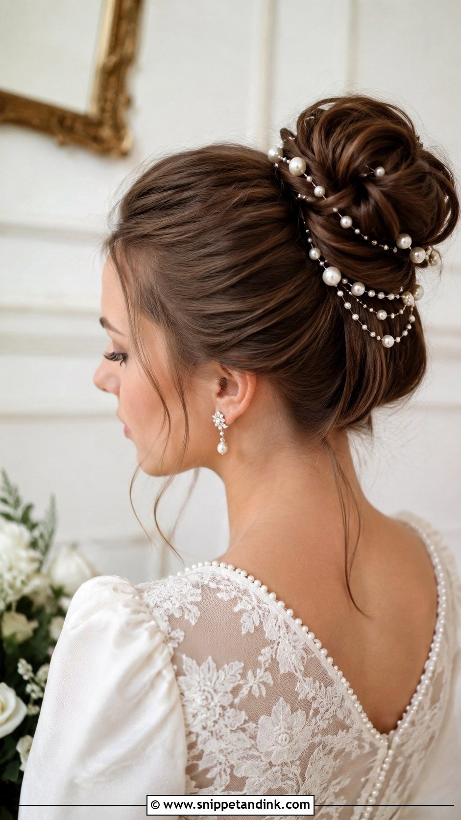 High Bun With Pearls Wedding Hairstyle - Snippet and Ink - 25 High Bun Wedding Hairstyles