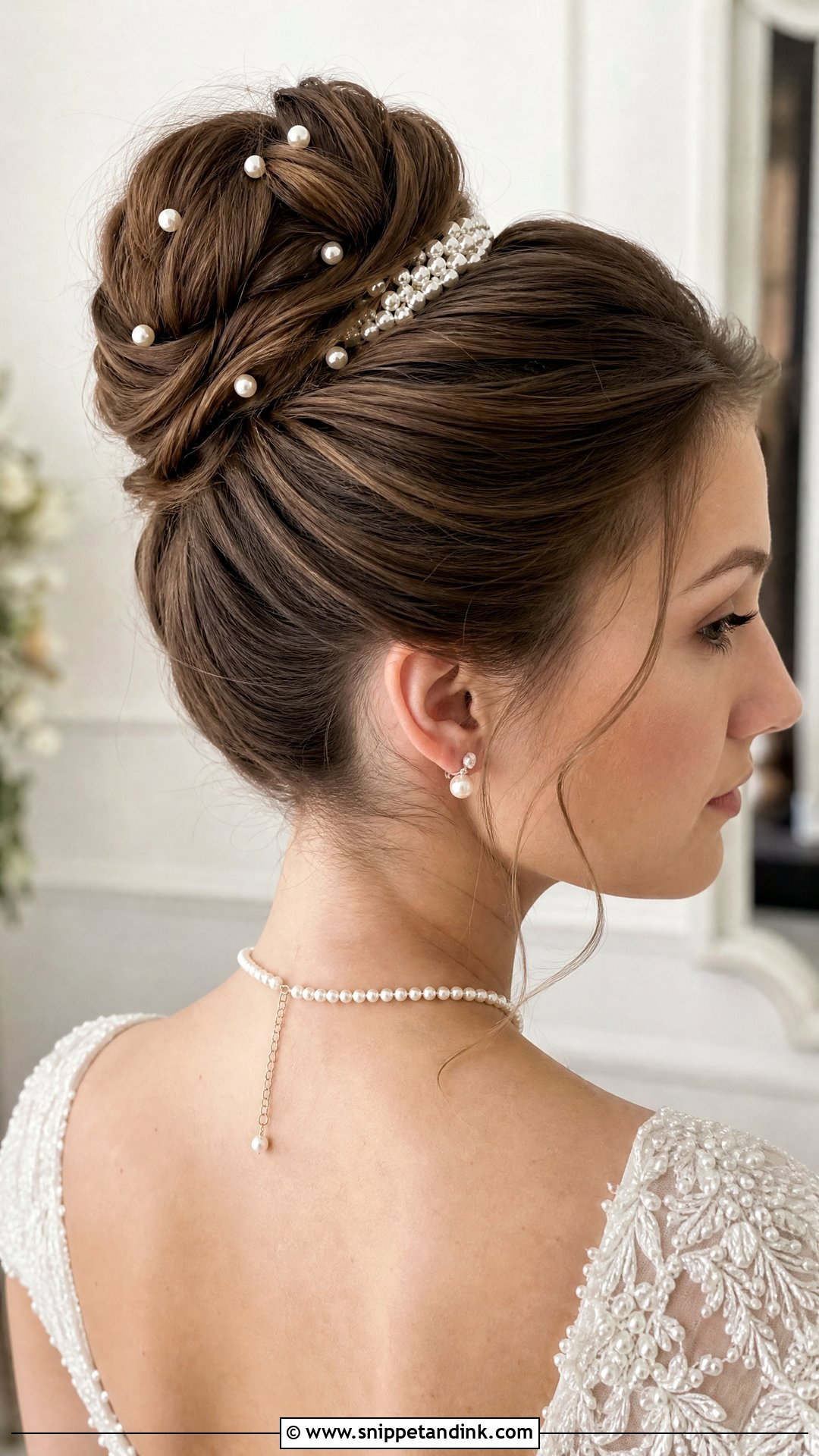 High Bun With Pearls for Bride - Snippet and Ink - 20 High Bun for Wedding Ideas