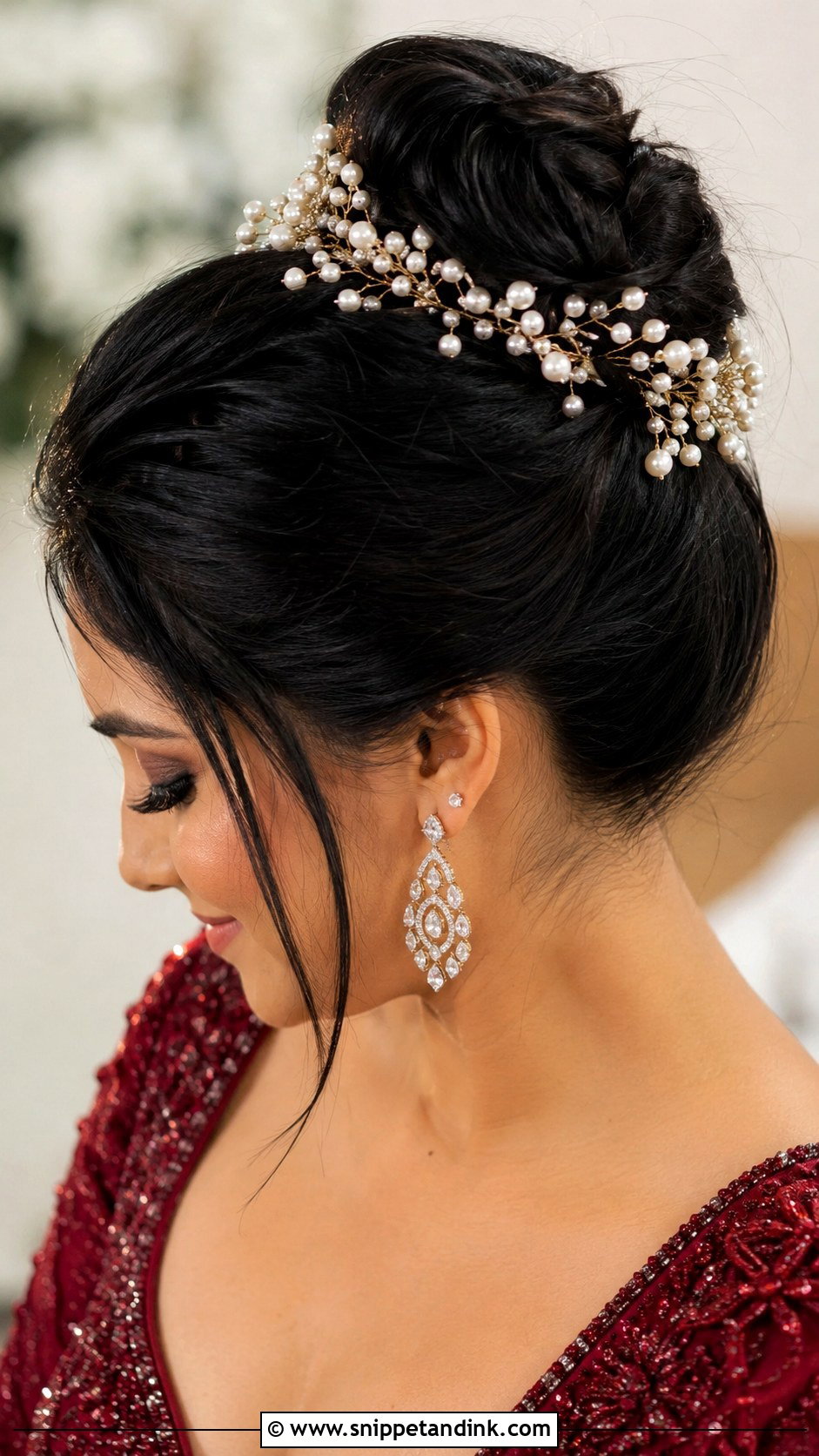 High Bun With Pearls - Snippet and Ink - 20 Indian Bridal Hair Ideas