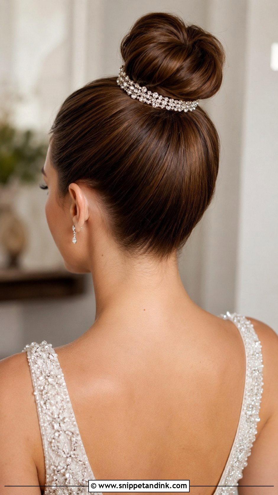 High Bun With Rhinestone Hairpiece - Snippet and Ink - 25 High Bun Wedding Ideas