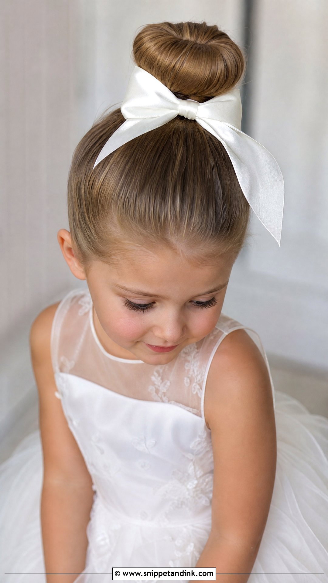 High Bun With Ribbon Bow - Snippet and Ink - 20 Kids Hair Styles for Wedding