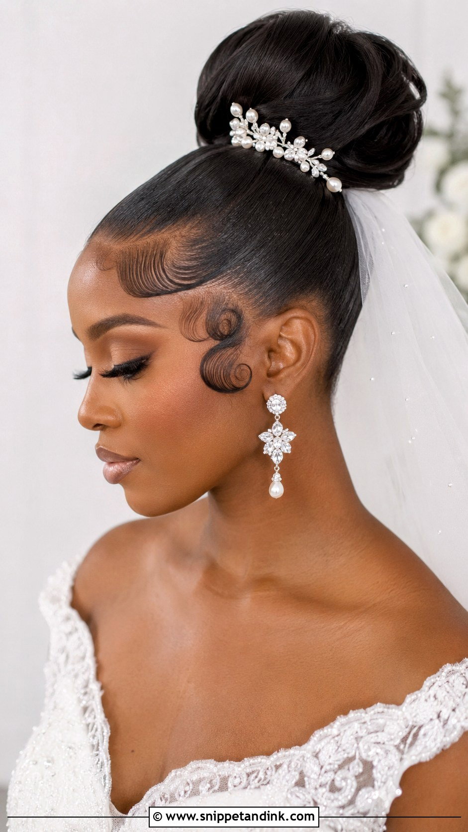High Bun With Sculpted Edges - Snippet and Ink - 25 Black Hair Wedding Styles