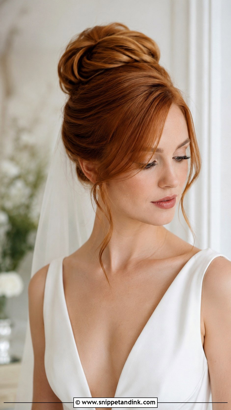 High Bun With Side Bangs Wedding Hairstyle - Snippet and Ink - 25 High Bun Wedding Hairstyles