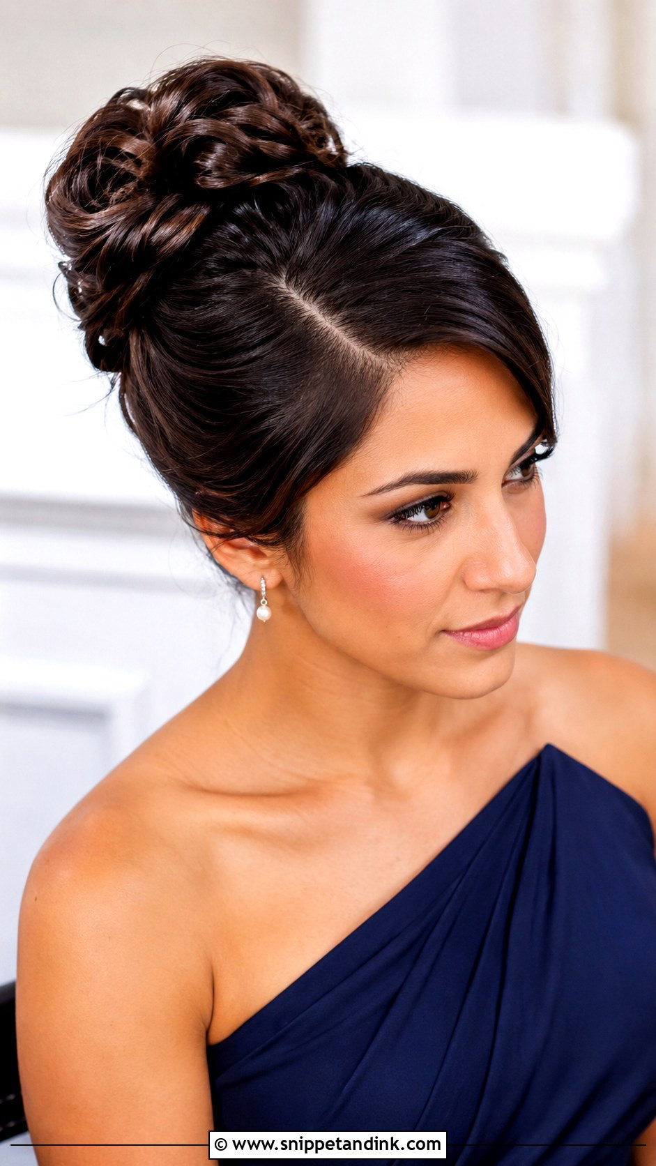 High Bun With Side Part Bridesmaid Hairstyle - Snippet and Ink - 20 Bridesmaid Hairstyles High Bun
