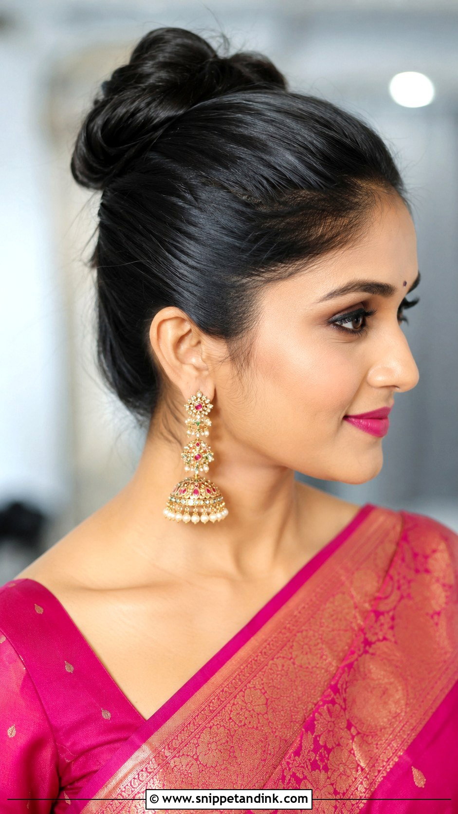 High Bun With Statement Earrings - Snippet and Ink - 20 Hair Do for Indian Wedding Ideas