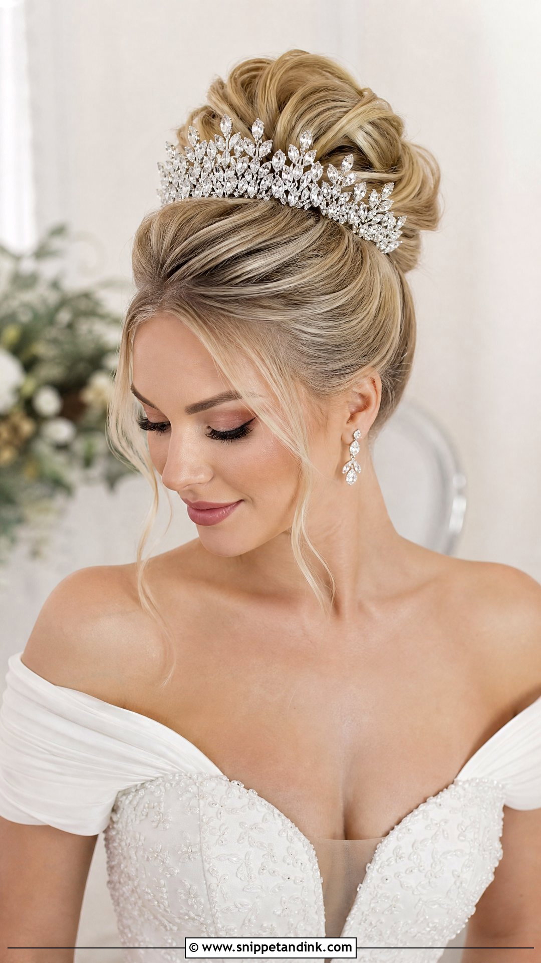 High Bun With Statement Tiara - Snippet and Ink - 20 Bridal Updo with Headpiece Ideas