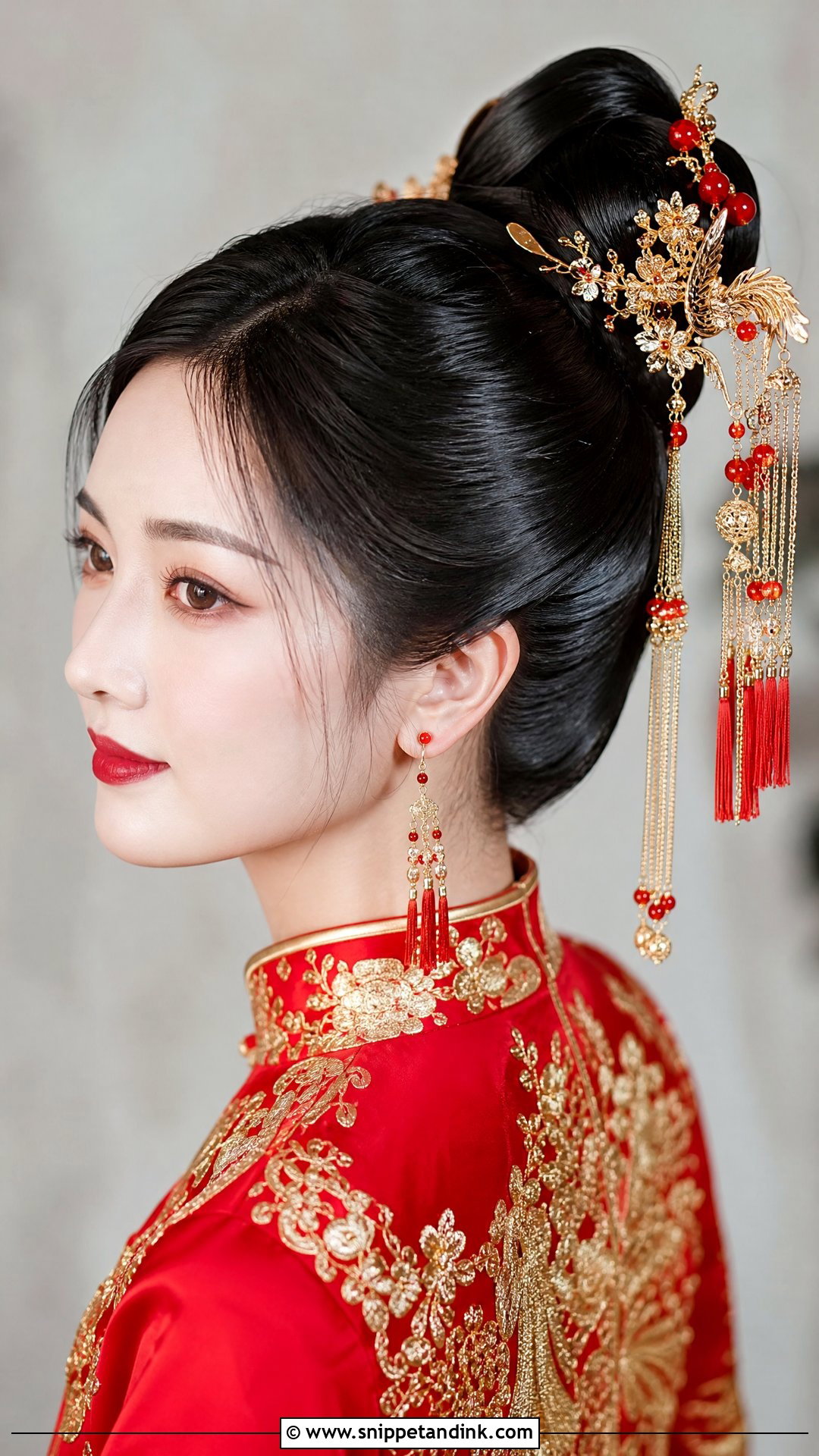 High Bun With Tassel Hairpins - Snippet and Ink - 20 Chinese Wedding Hair Ideas