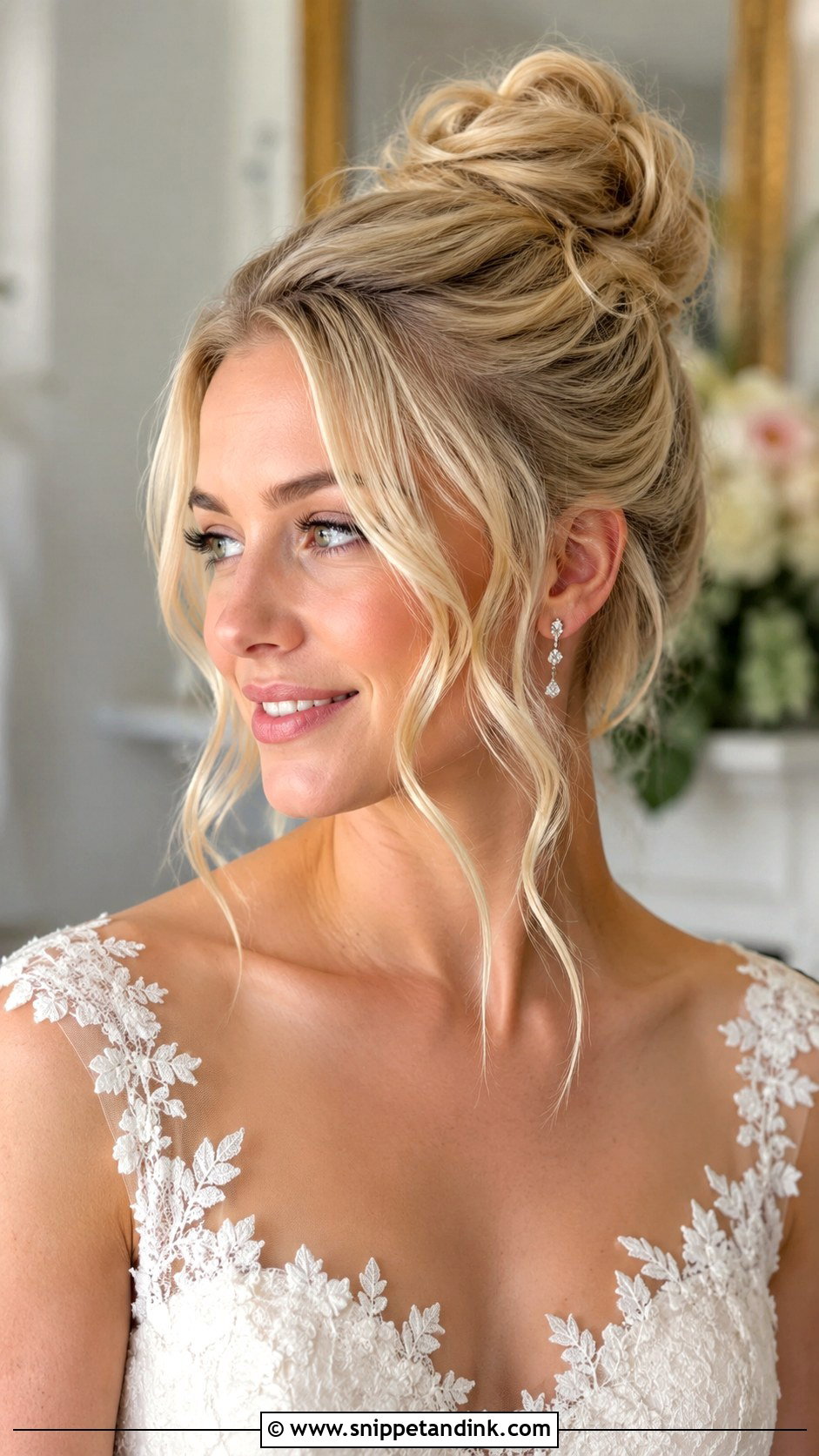 High Bun With Tendrils Wedding Hairstyle - Snippet and Ink - 25 High Bun Wedding Hairstyles