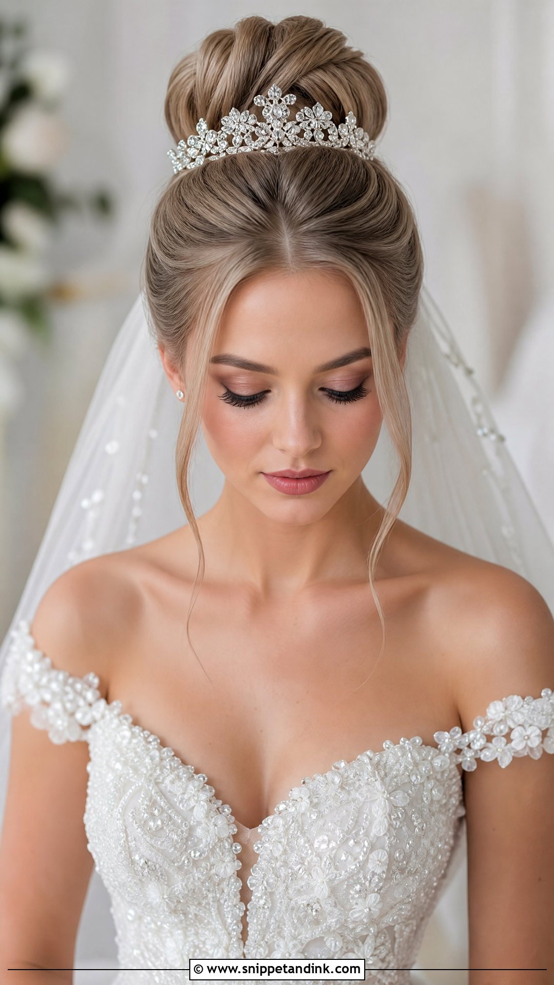 High Bun With Tiara - Snippet and Ink - 15 Bride High Bun Hairstyles