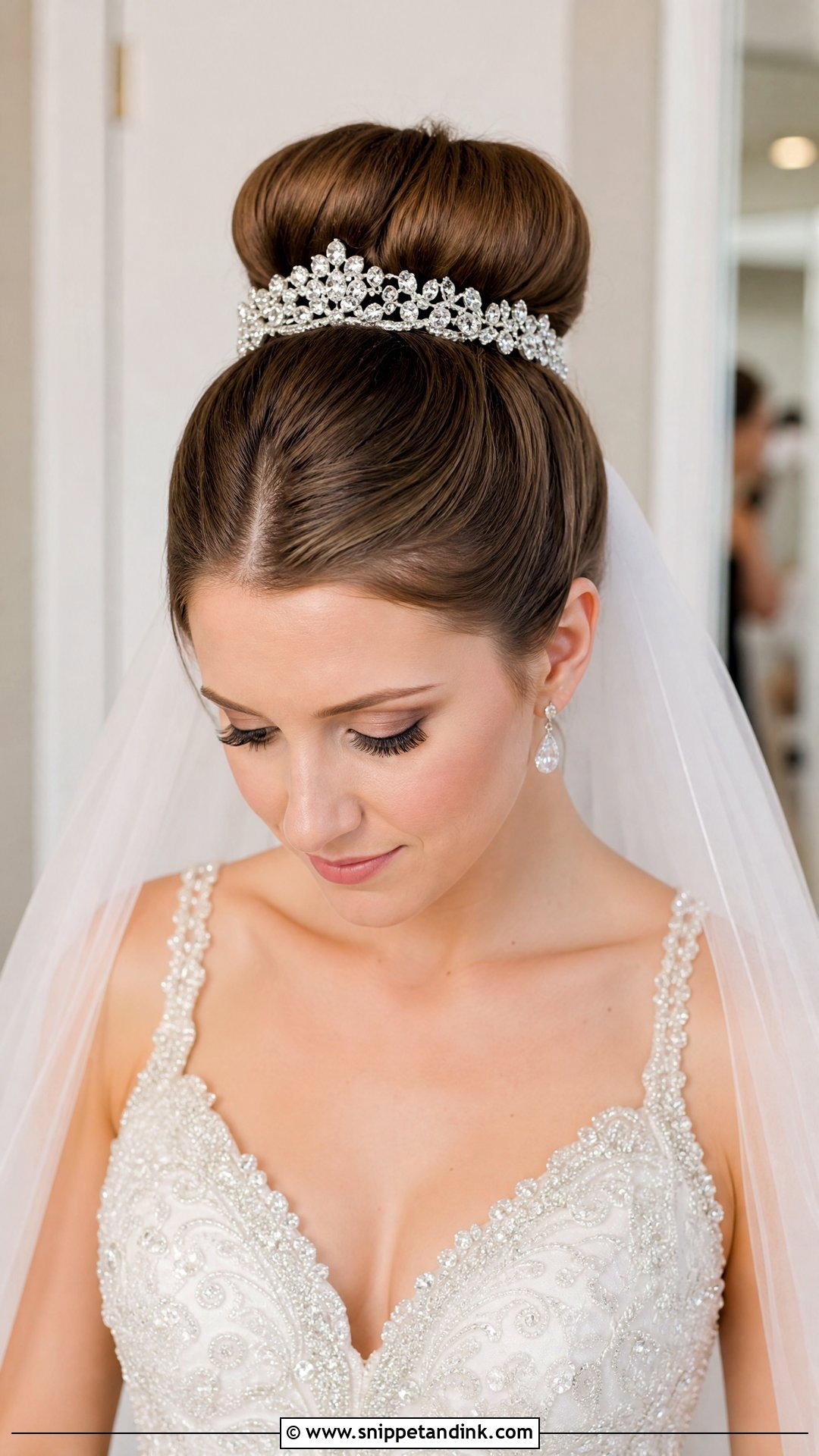 High Bun With Tiara - Snippet and Ink - 20 High Bun Bridal Hair Ideas