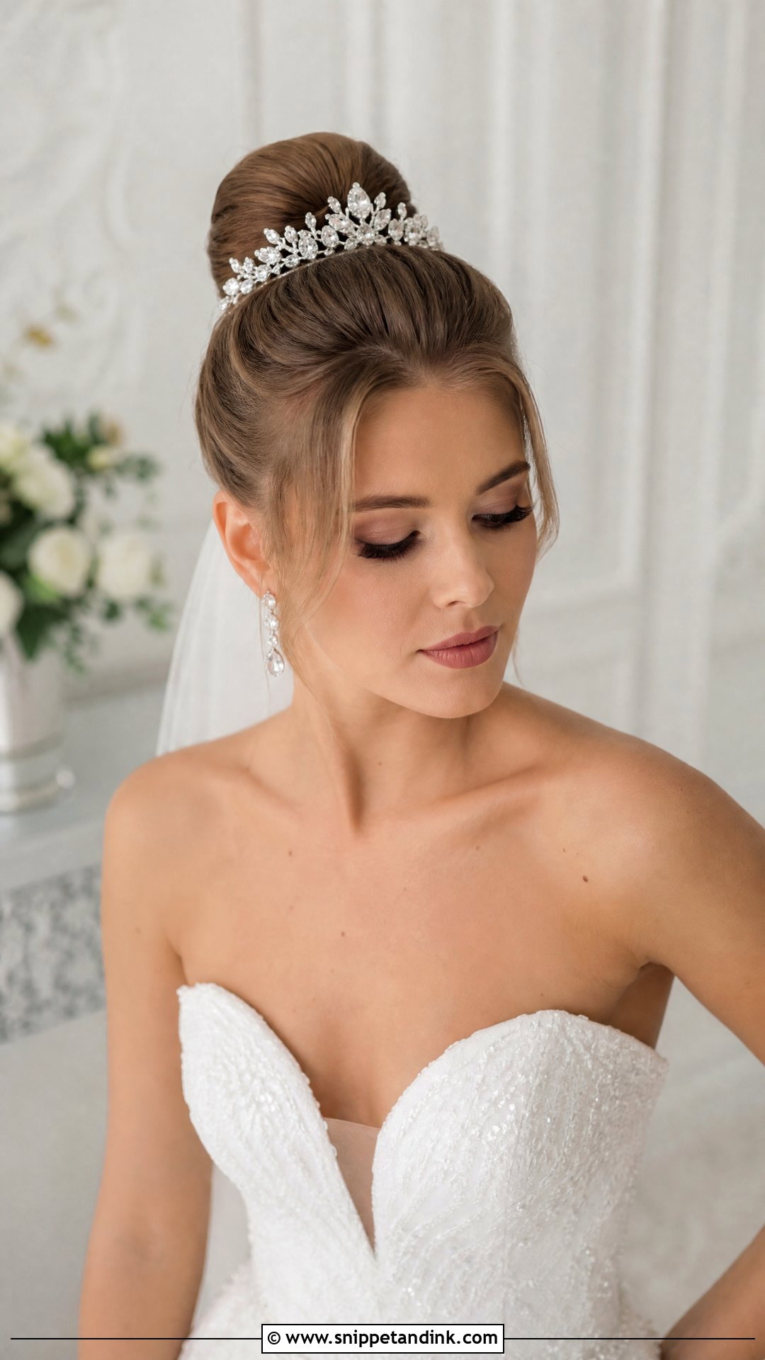 High Bun With Tiara - Snippet and Ink - 25 Bridal Hairstyles with Crown