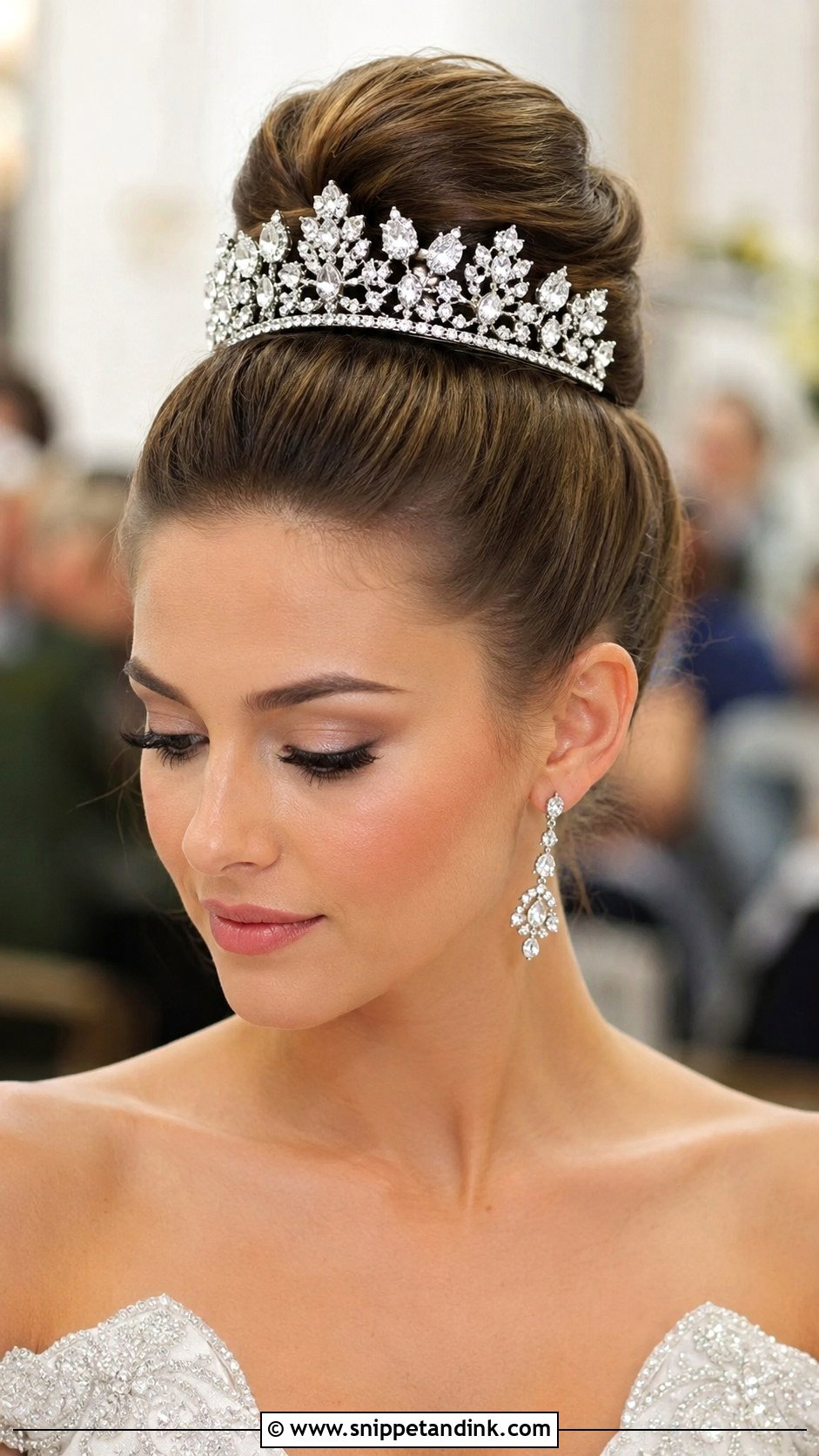 High Bun With Tiara - Snippet and Ink - 30 High Bun Wedding Hair Ideas