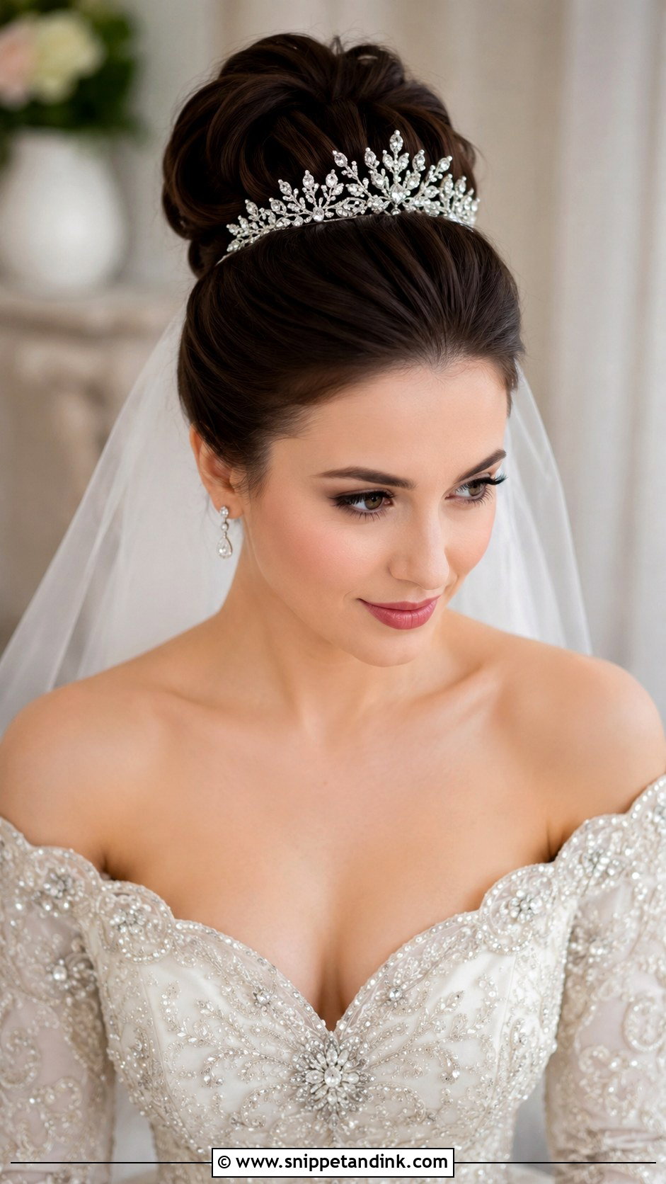 High Bun With Tiara Wedding Hairstyle - Snippet and Ink - 25 High Bun Wedding Hairstyles