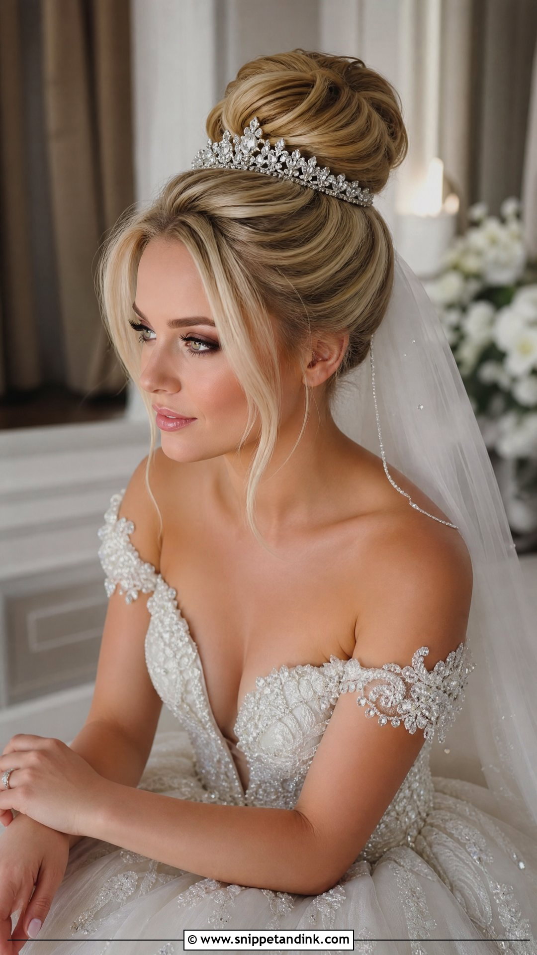 High Bun With Tiara - Snippet and Ink - 15 Bridal High Bun Hairstyles