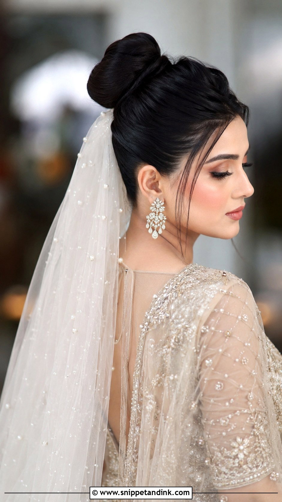 High Bun With Veil - Snippet and Ink - 30 Indian Bridal Hairstyles