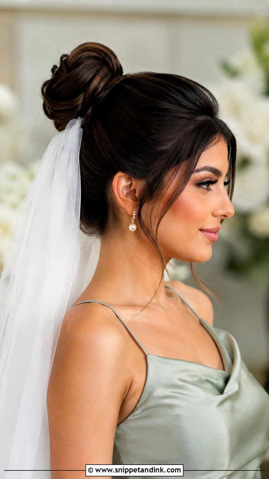 High Bun With Veil Bridesmaid Hairstyle - Snippet and Ink - 20 Bridesmaid Hairstyles High Bun