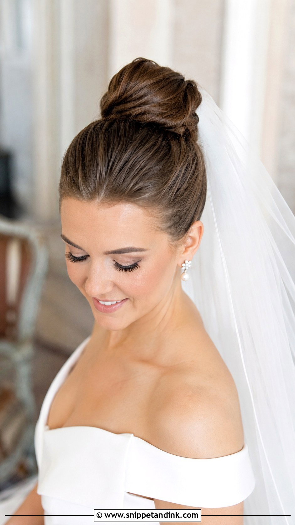 High Bun With Veil on Top - Snippet and Ink - 30 High Bun Wedding Hair Ideas