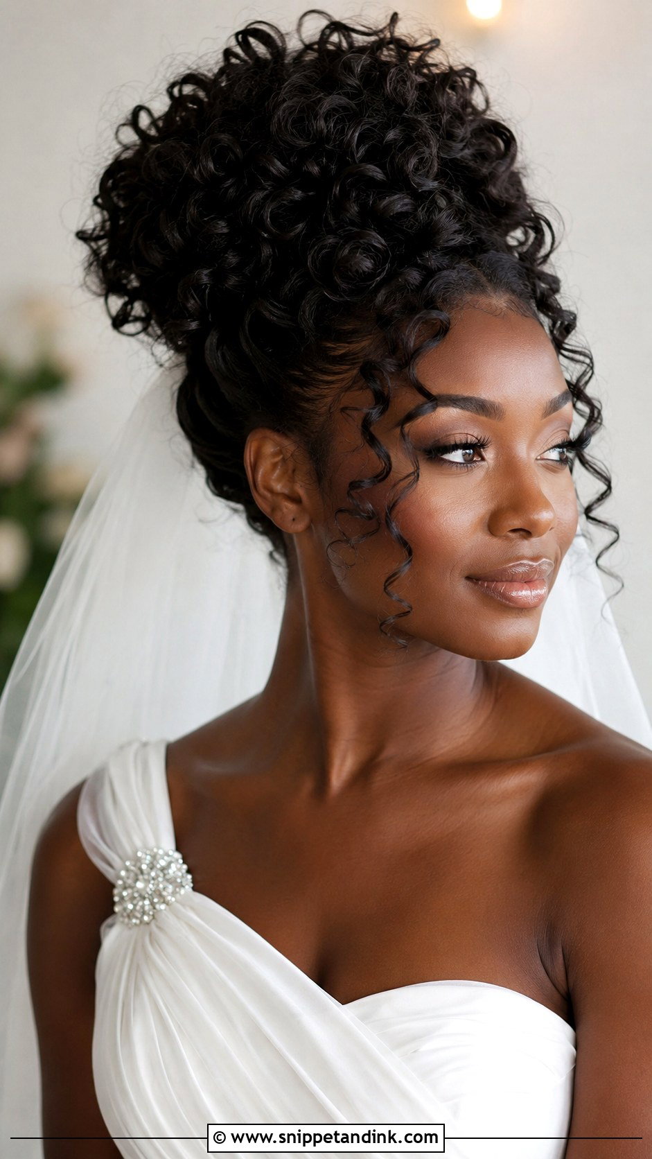 High Bun for Curly Hair - Snippet and Ink - 20 Bridal Bun Hairstyle Ideas