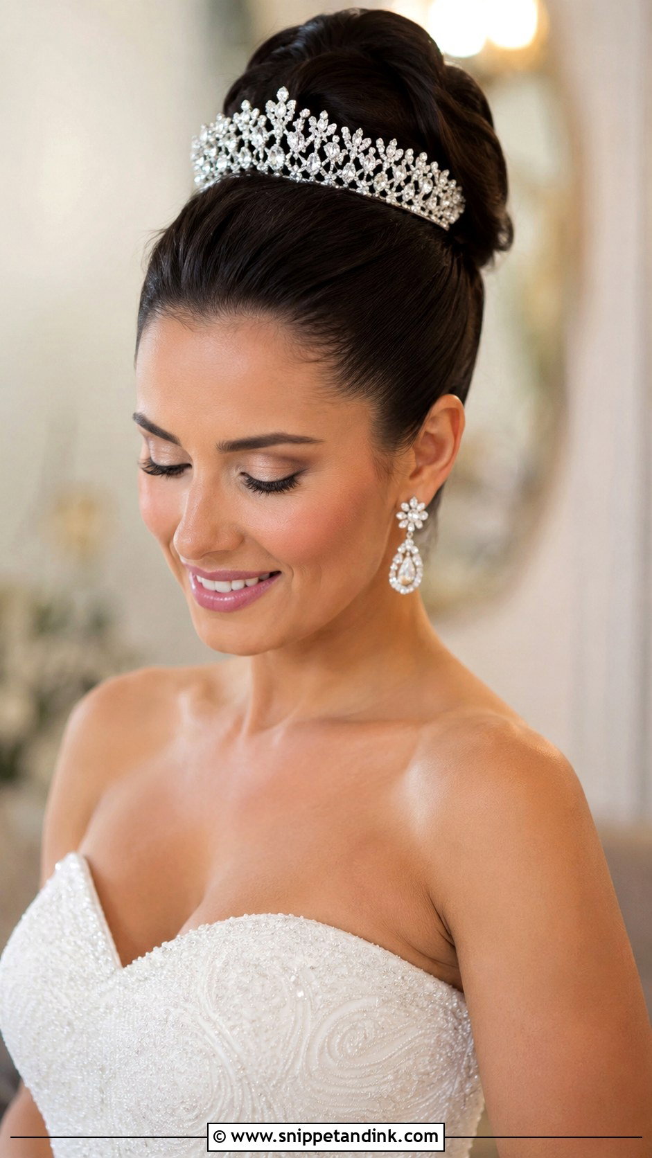 High Bun for Strapless Wedding Dress - Snippet and Ink - 25 Wedding Hairstyles for Strapless Dress