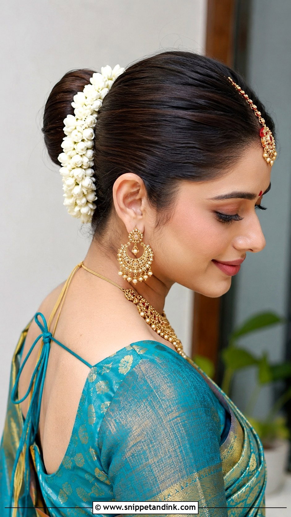 High Bun with Gajra - Snippet and Ink - 25 South Indian Bride Muhurtham Hairstyle Ideas