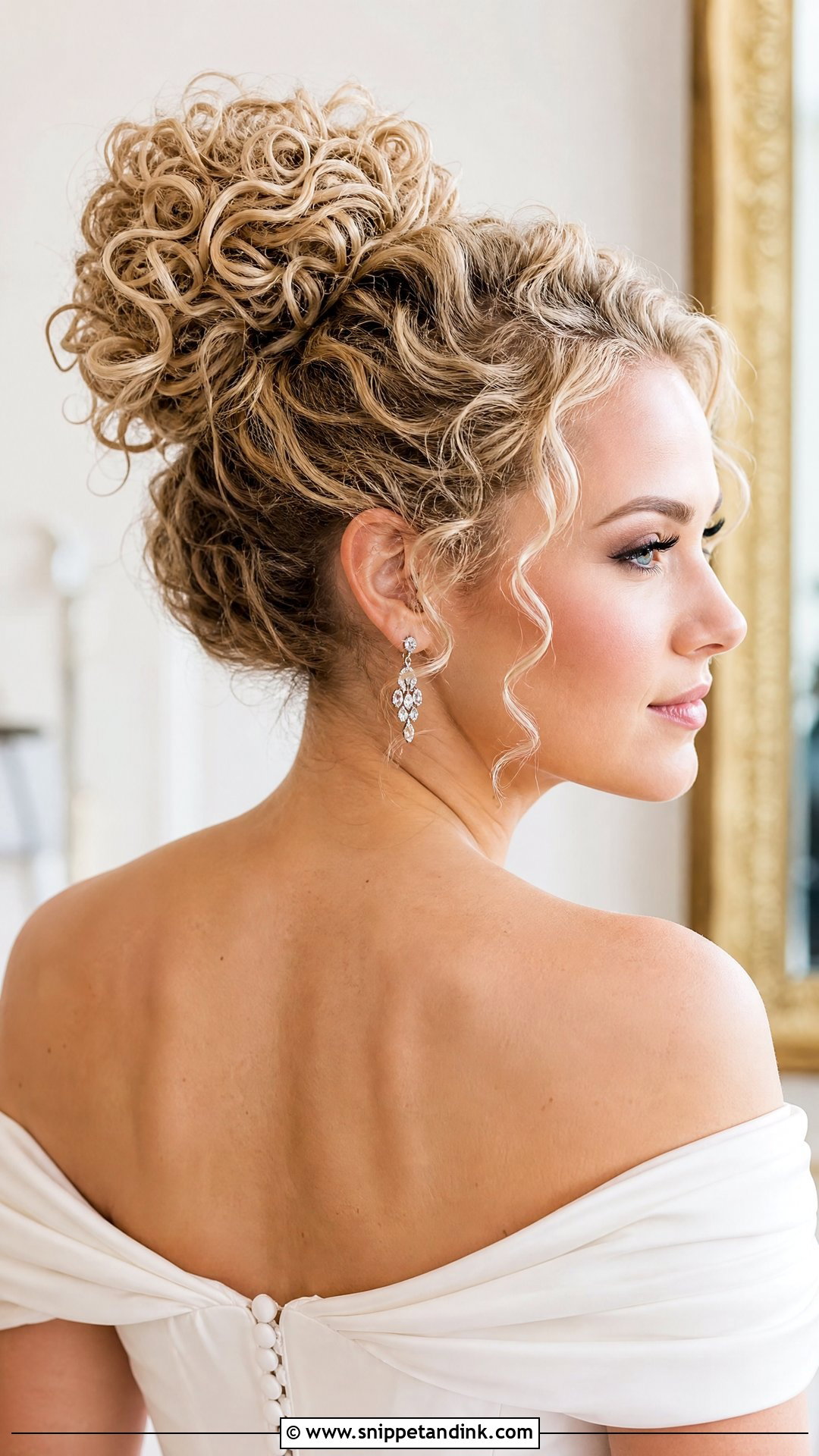High Curly Bridal Bun - Snippet and Ink - 15 Curly Bridal Bun Ideas