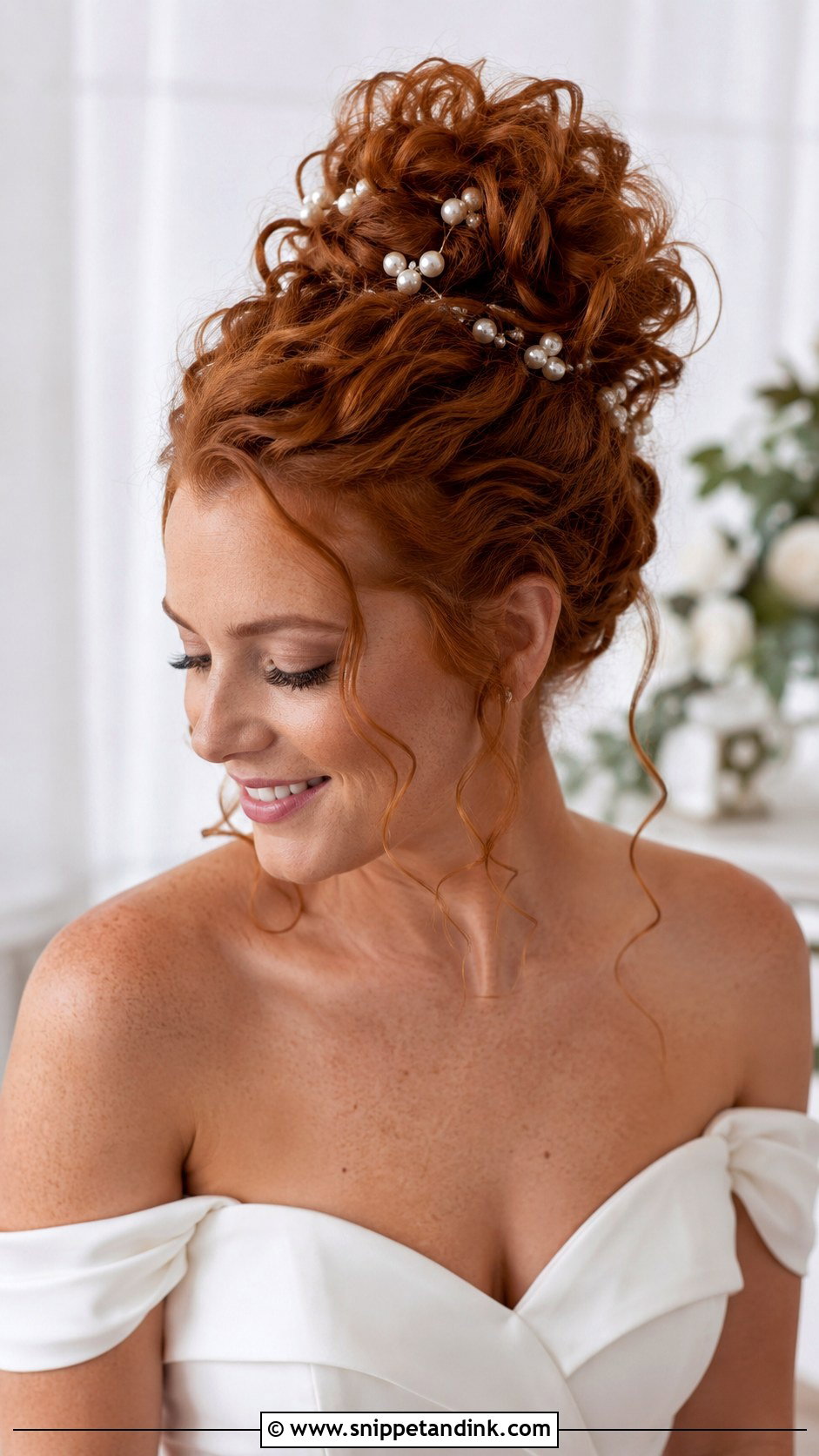 High Curly Bun Bridal Hair - Snippet and Ink - 20 Bridal Hairstyles for Curly Hair