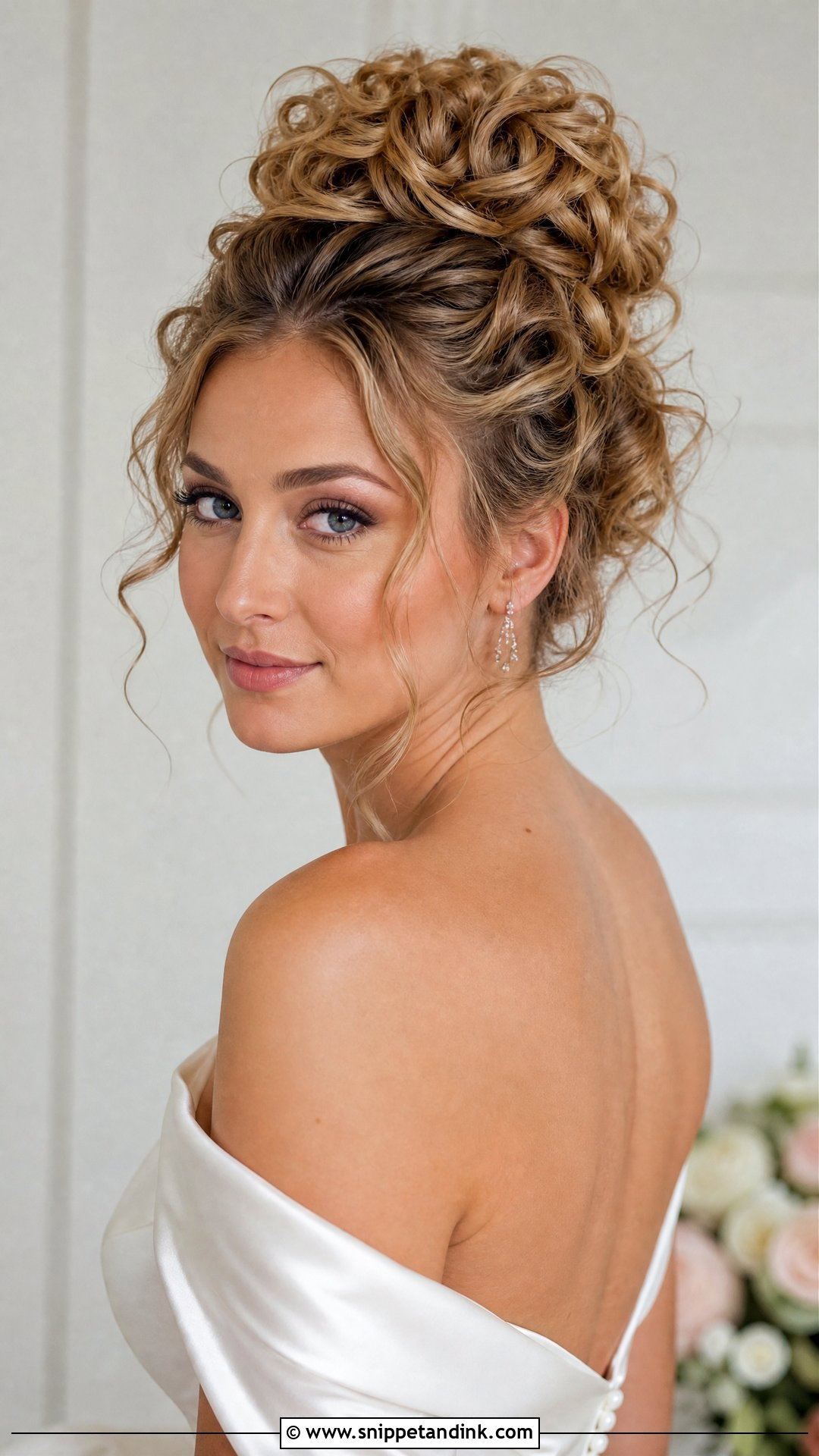 High Curly Messy Bun Wedding Hair - Snippet and Ink - 15 Curly Messy Bun Wedding Hair Ideas