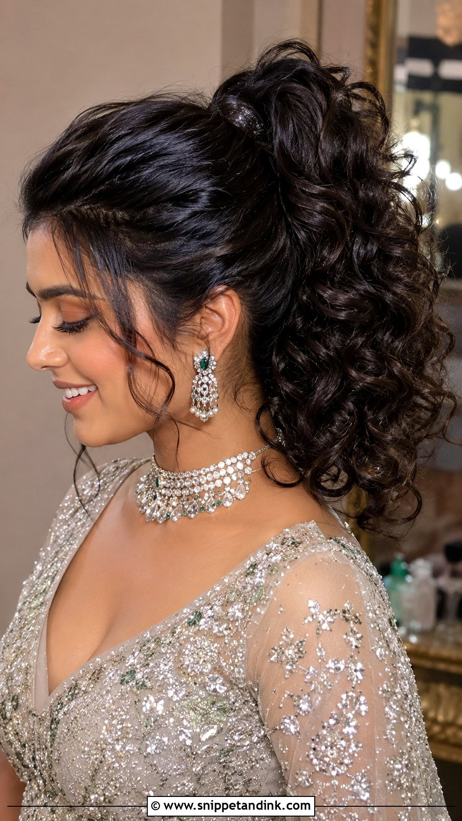 High Curly Ponytail Hairstyle For Indian Wedding - Snippet and Ink - 20 Curls Hairstyles Indian Wedding