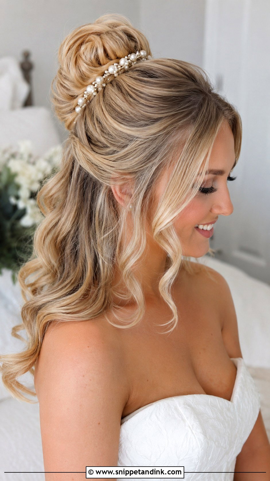 High Half Up Bun Wedding Hairstyle - Snippet and Ink - 15 Half-Up Bun Wedding Hairstyles