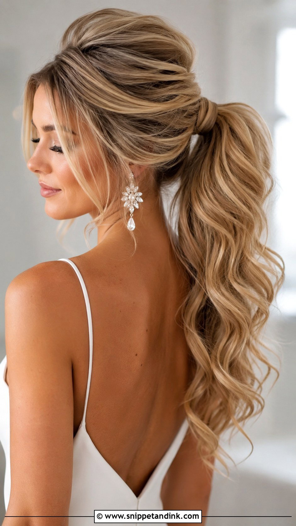 High Loose Ponytail for a Glam Bride - Snippet and Ink - 20 Loose Ponytail Wedding Hairstyles