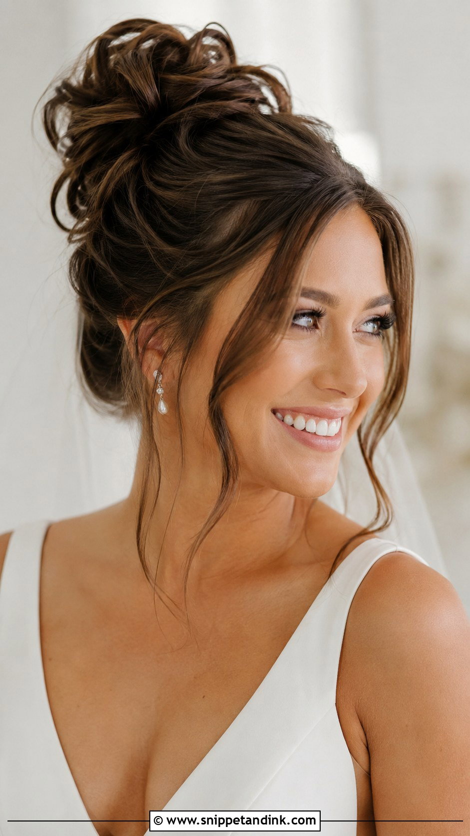 High Messy Bun Wedding Hair - Snippet and Ink - 25 Messy Bun Wedding Hair Ideas