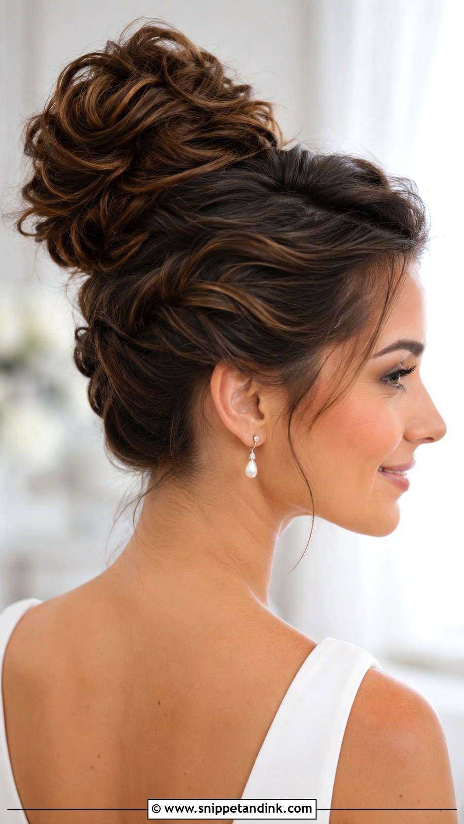 High Messy Bun With Twisted Sides - Snippet and Ink - 25 High Messy Bun Wedding Hair Ideas