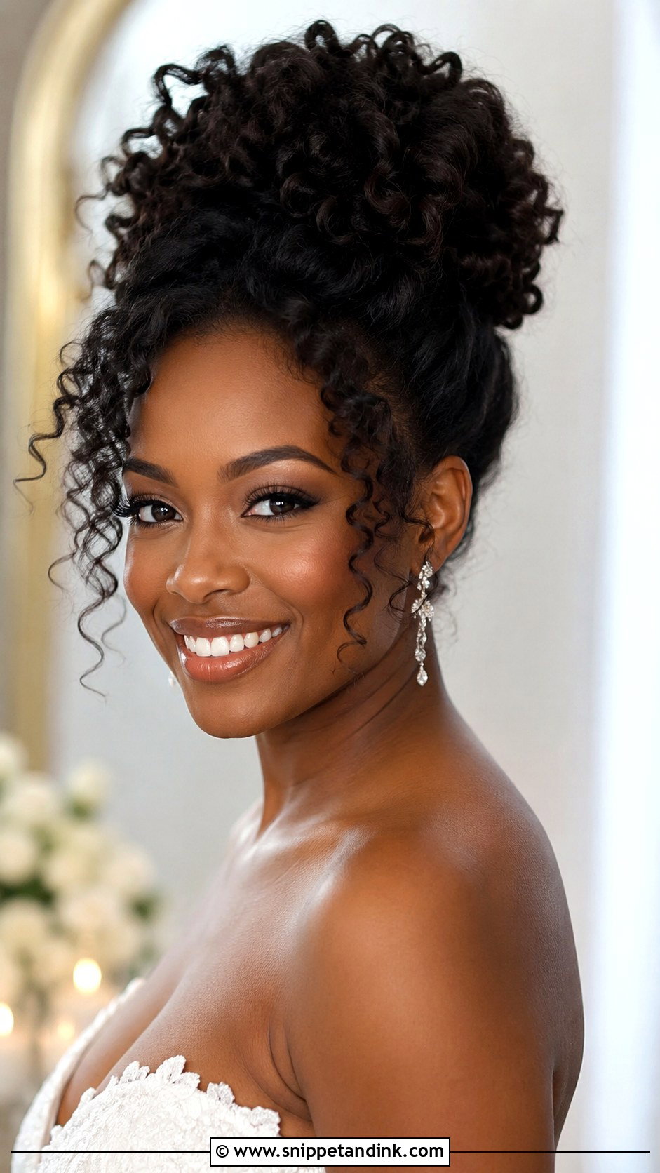 High Messy Bun for Curly Hair - Snippet and Ink - 25 High Messy Bun Wedding Hair Ideas
