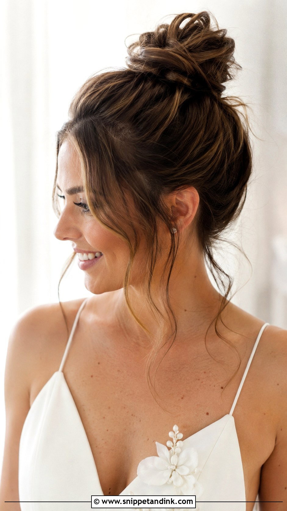 High Messy Bun for Short Hair - Snippet and Ink - 25 High Messy Bun Wedding Hair Ideas