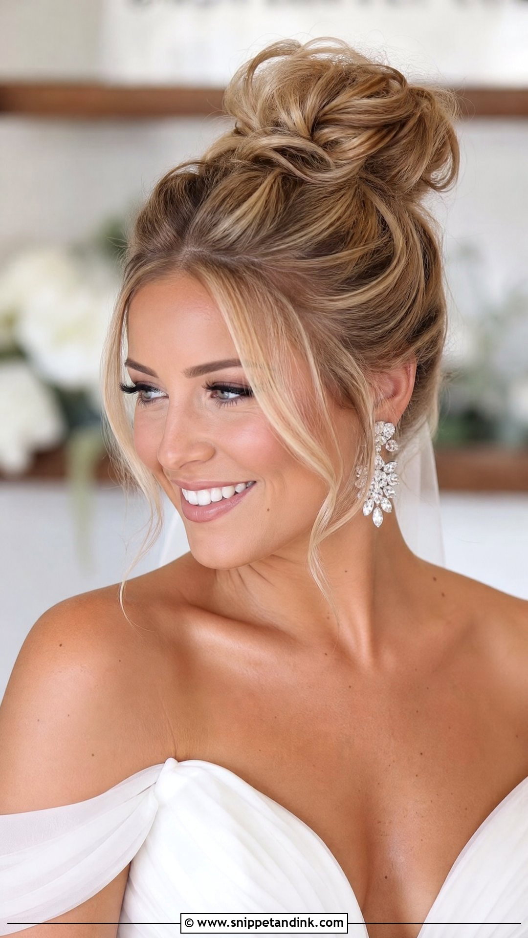 High Messy Bun for Weddings - Snippet and Ink - 20 Messy Bun Bridal Hair Ideas