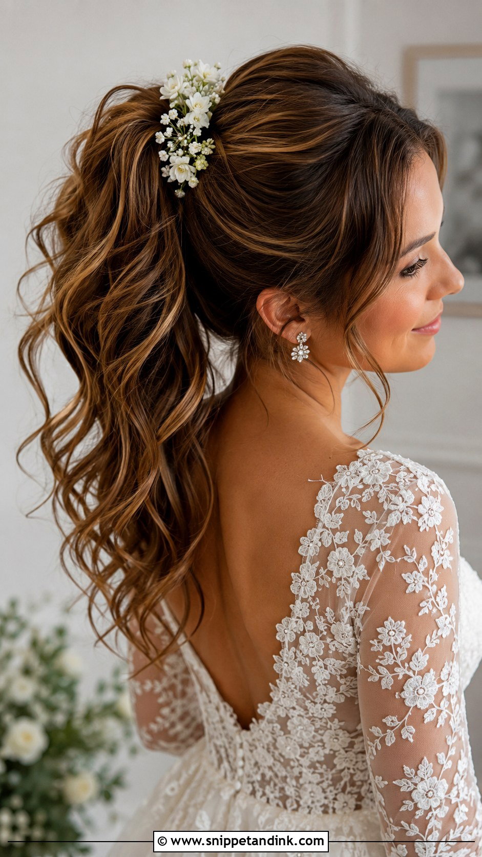 High Pony Bridal Hair With Floral Accessories - Snippet and Ink - 20 High Pony Bridal Hair Ideas