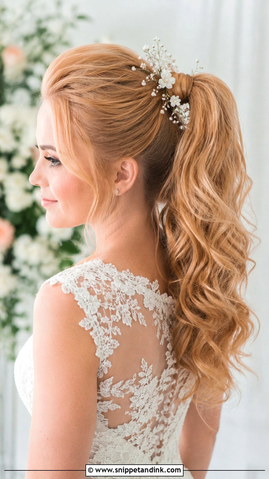 High Pony Updo Wedding With Floral Pins - Snippet and Ink - 20 High Pony Updo Wedding Ideas