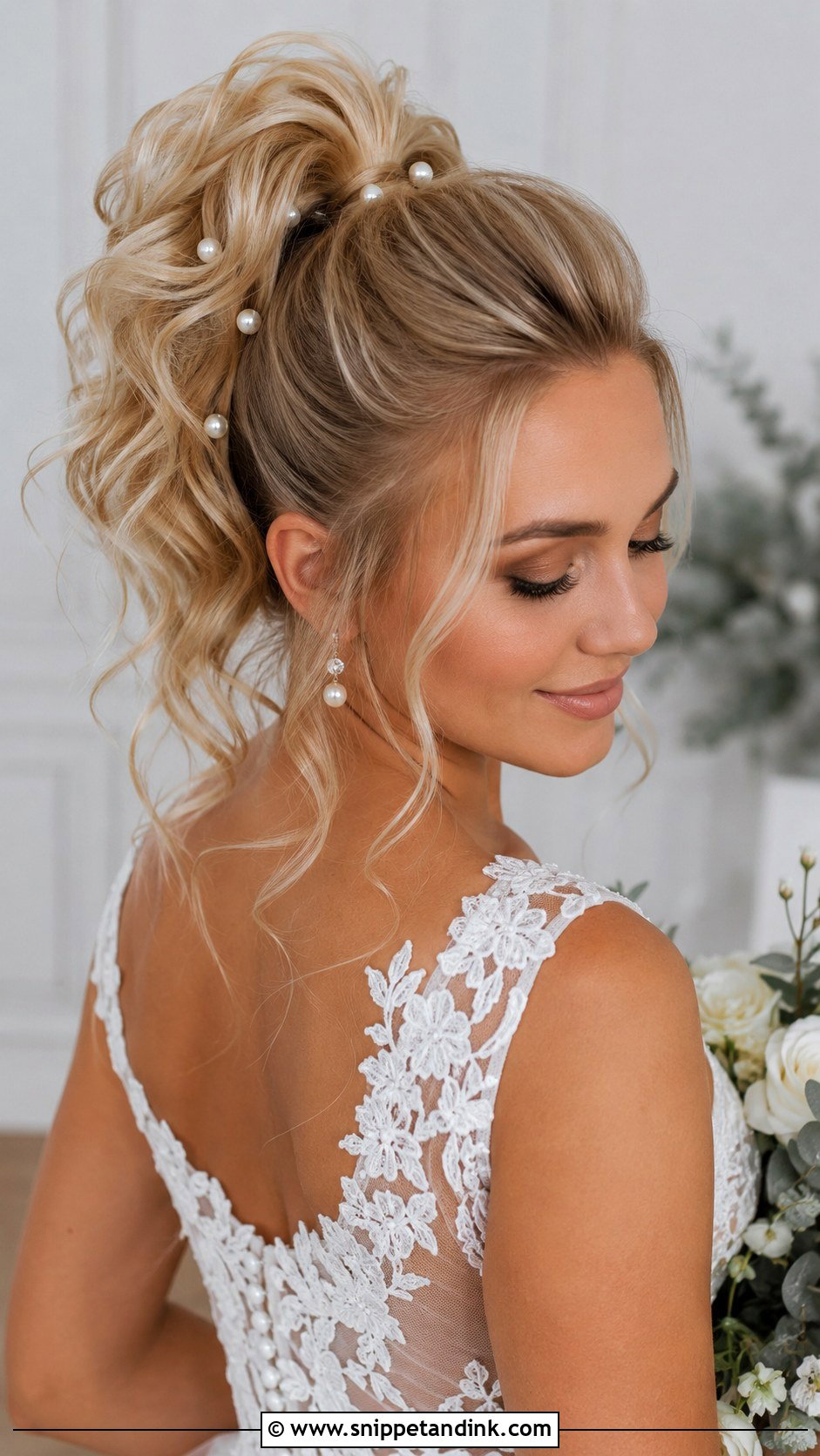 High Pony Updo Wedding With Pearl Pins - Snippet and Ink - 20 High Pony Updo Wedding Ideas