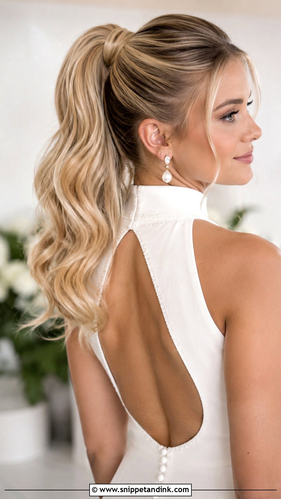 High Ponytail For High Neck Wedding Dress - Snippet and Ink - 20 High Neck Wedding Hairstyles