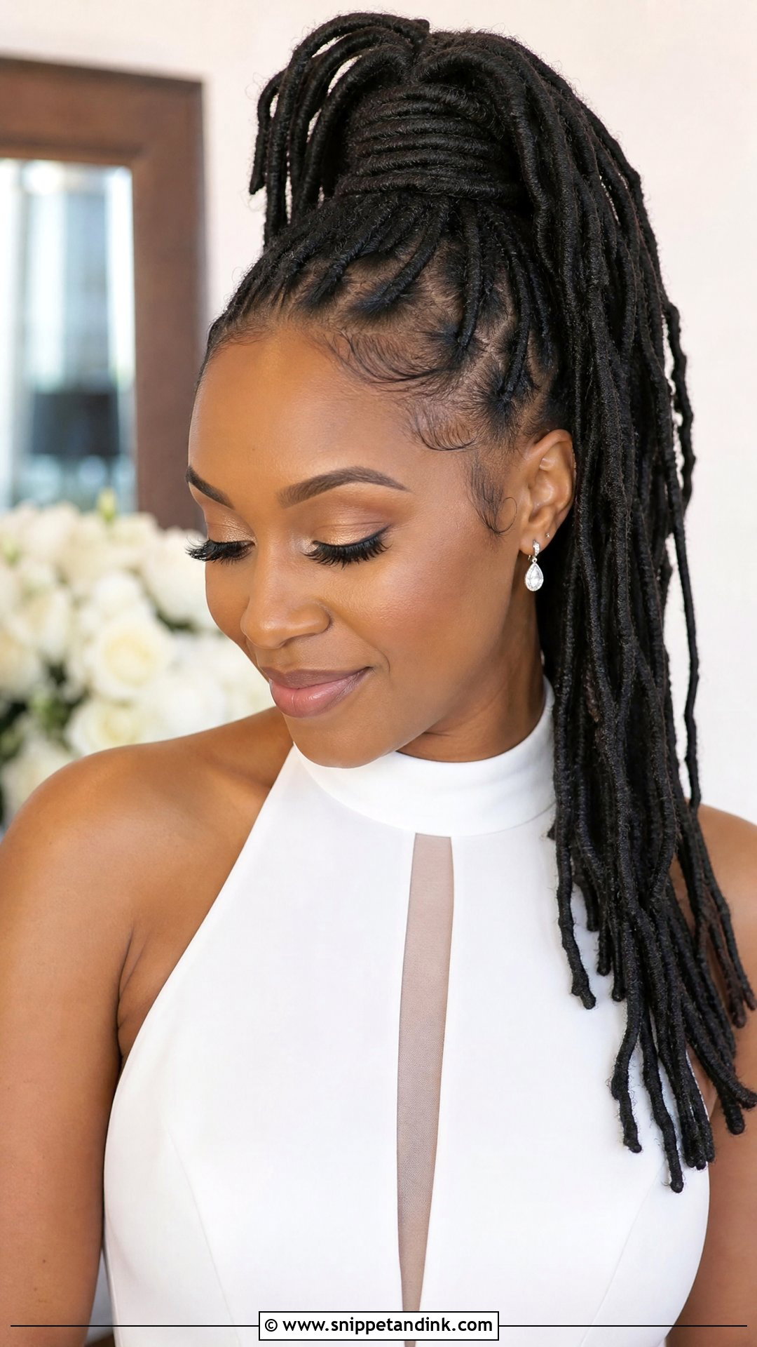 High Ponytail Loc Style - Snippet and Ink - 20 Loc Bridal Hairstyles