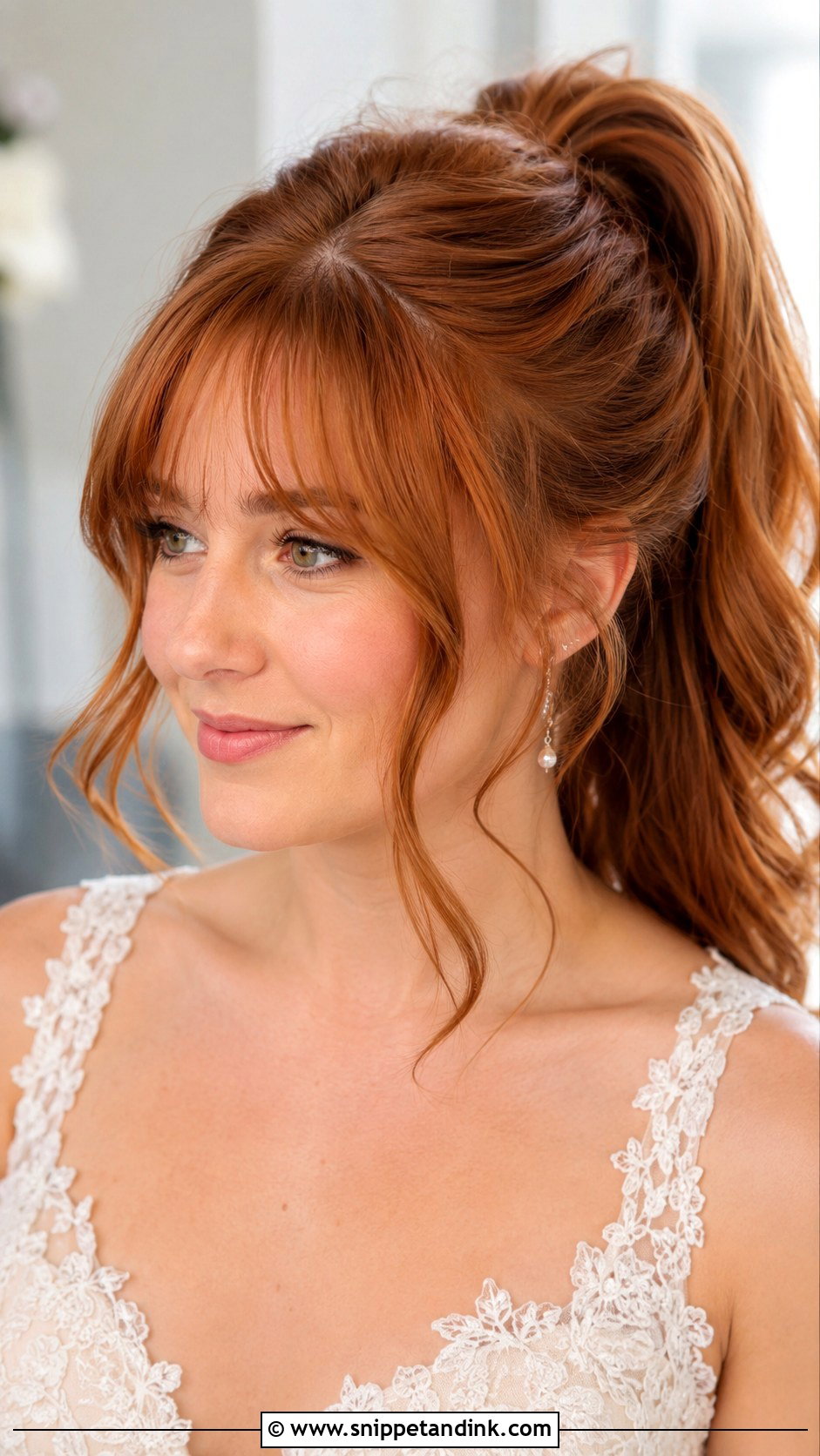 High Ponytail With Bangs Wedding Hairstyle - Snippet and Ink - 20 High Pony Wedding Hairstyles