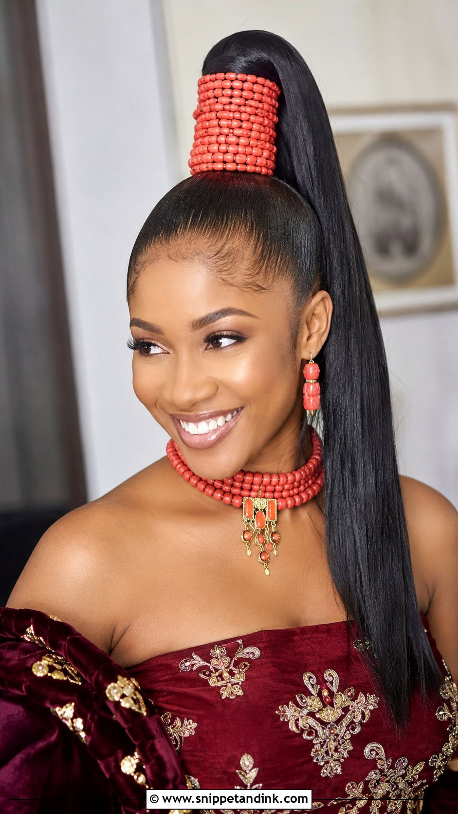 High Ponytail With Beads - Snippet and Ink - 20 Igbo Bride Hairstyles