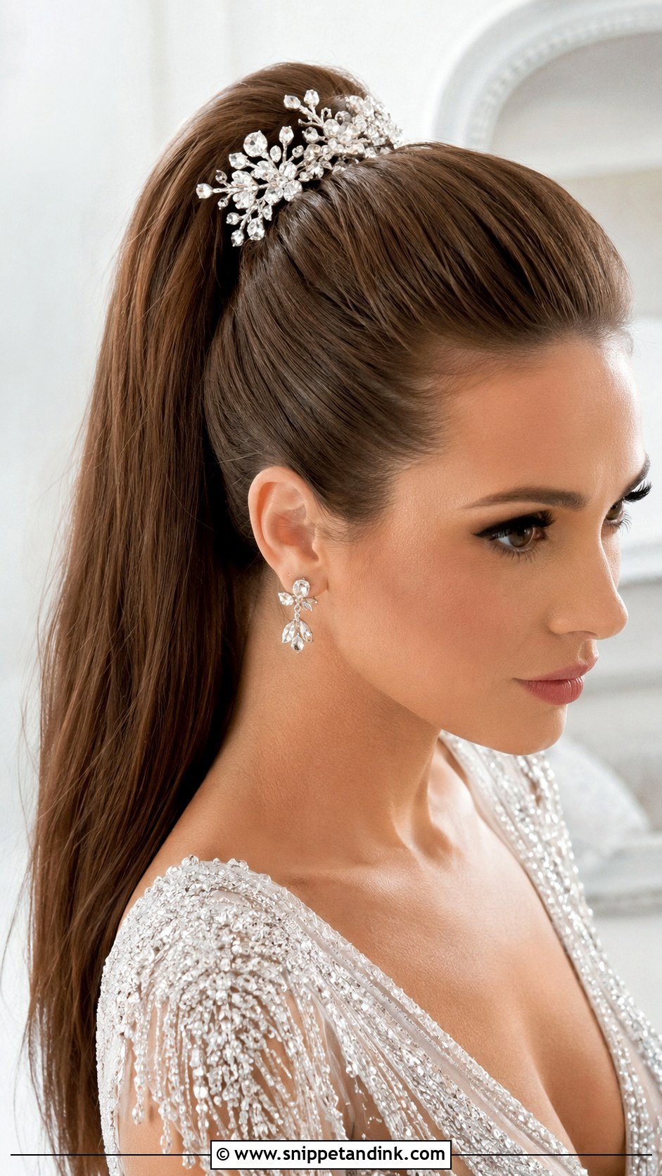 High Ponytail With Crystal Hair Pins - Snippet and Ink - 25 High Pony Wedding Hair Ideas