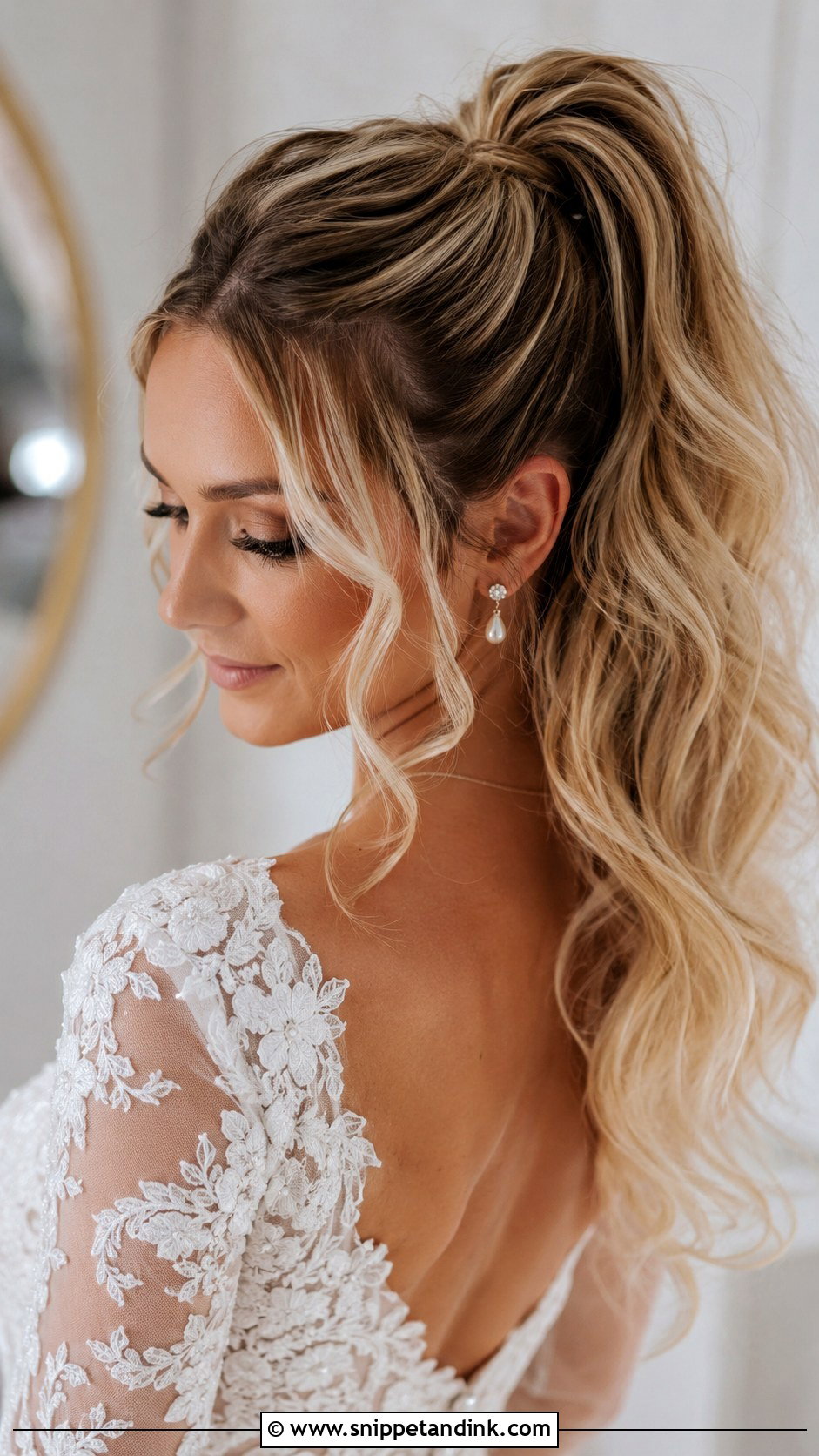 High Ponytail With Face Framing Pieces - Snippet and Ink - 25 High Pony Wedding Hair Ideas