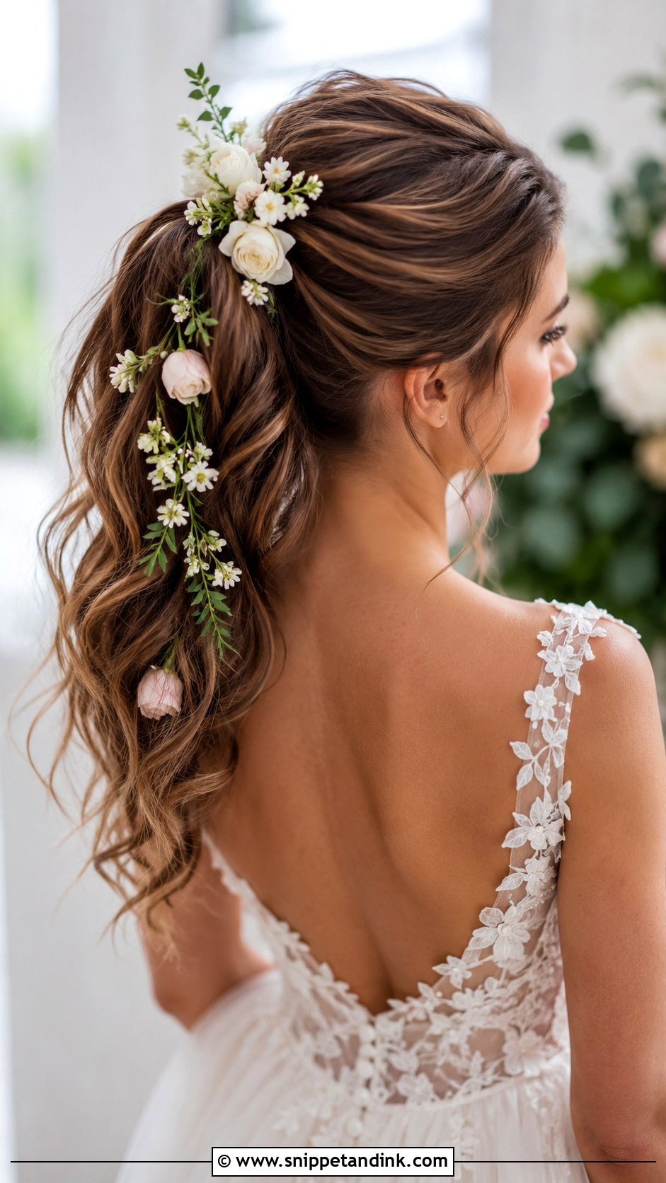 High Ponytail With Floral Accents - Snippet and Ink - 25 High Pony Wedding Hair Ideas