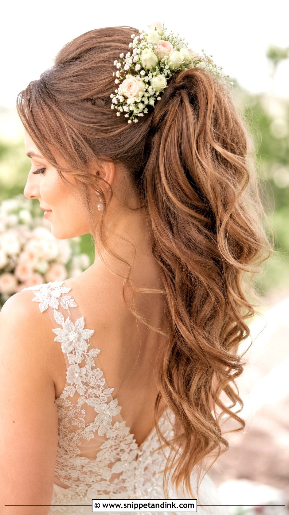High Ponytail With Floral Accessories - Snippet and Ink - 25 High Ponytail Wedding Hairstyles