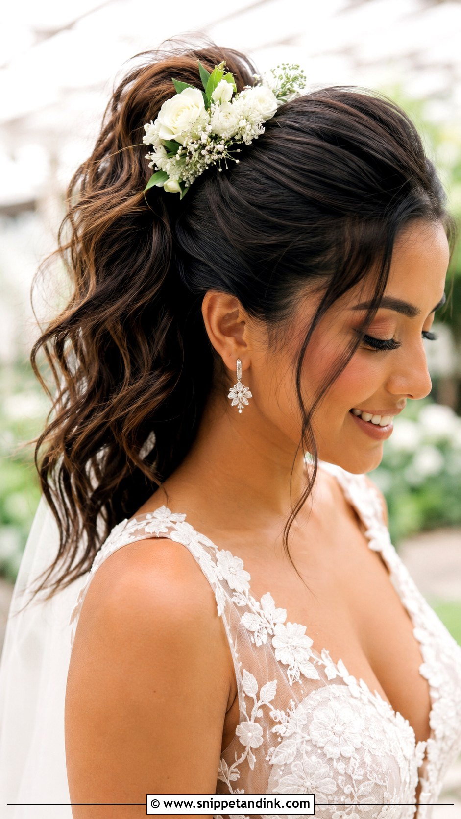 High Ponytail With Flowers - Snippet and Ink - 25 Bridal High Ponytail Ideas